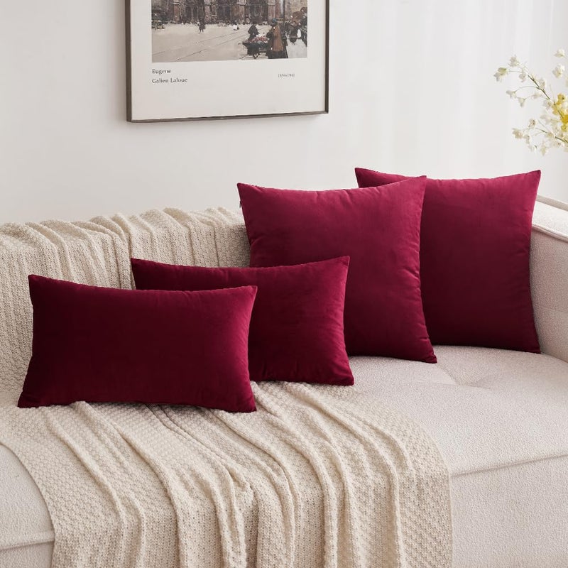 MIULEE Pack of 2 Velvet Pillow Covers Christmas Decorative Square Pillowcase Soft Solid Wine Red Cushion Case Home Decor for Sofa Couch Bedroom Car 22x22 Inch - Image 5